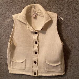 Isabella Bird 100% Cotton Button Front Knit Vest Size Large Sleeveless Cream